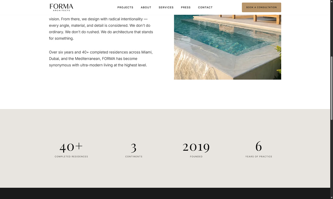 FORMA Architects about page desktop view